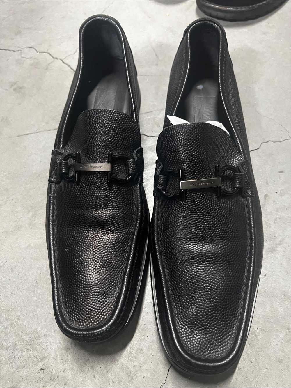 Salvatore Ferragamo Black Pebbled Leather Bit Loafers